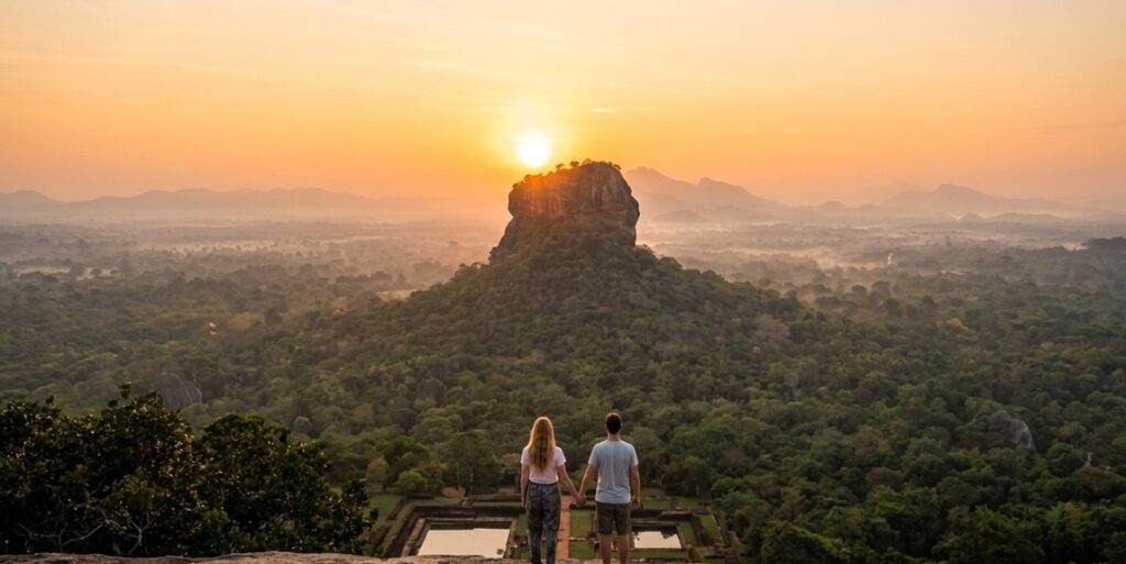 Sigiriya rock sunrise couple