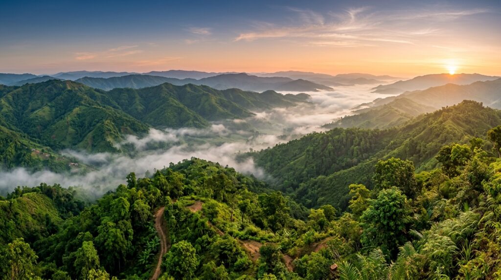 Mist-covered hills in Bangladesh